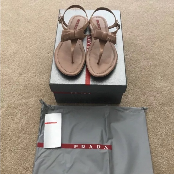 Prada Shoes - Prada 36.5 6.5 nude sandals bow flat patent